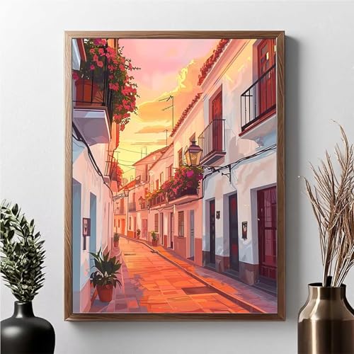 Diamond Painting Erwachsene Blume Diamond Painting Kinder Architektur 5D DIY Runden Mosaikherstellung Basteln Erwachsene Anfänger Set für Heim Schlafzimmer Wand Deko, Geschenke 60x80cm JPF V-0 von JEPGFOU