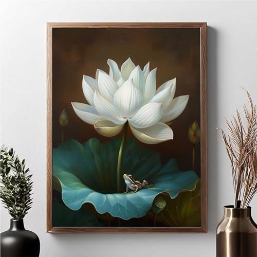 Diamond Painting Erwachsene Blume Diamond Painting Kinder Lotus 5D DIY Runden Mosaikherstellung Basteln Erwachsene Anfänger Set für Heim Schlafzimmer Wand Deko Wohnzimmer, Geschenke 60x80cm JPF 0-P von JEPGFOU