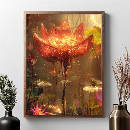 Diamond Painting Erwachsene Blume Diamond Painting Kinder Lotus 5D DIY Runden Mosaikherstellung Basteln Erwachsene Anfänger Set für Heim Schlafzimmer Wand Deko Wohnzimmer, Geschenke 60x80cm JPF 7-I von JEPGFOU