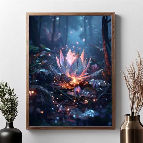 Diamond Painting Erwachsene Blume Diamond Painting Kinder Lotus 5D DIY Runden Mosaikherstellung Basteln Erwachsene Anfänger Set für Heim Schlafzimmer Wand Deko Wohnzimmer, Geschenke 70x95cm JPF 9-E von JEPGFOU