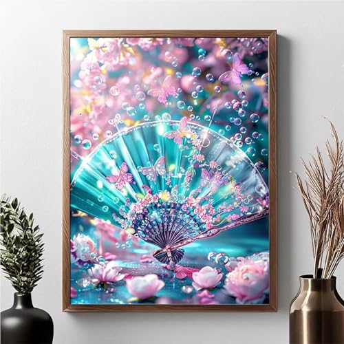 Diamond Painting Erwachsene Blume Diamond Painting Kinder Lüfter 5D DIY Runden Mosaikherstellung Basteln Erwachsene Anfänger Set für Heim Schlafzimmer Wand Deko, Geschenke 80 x 100 cm JPF 4-B von JEPGFOU
