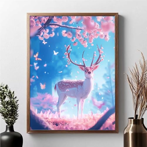 Diamond Painting Erwachsene Blume Diamond Painting Kinder Reh 5D DIY Runden Mosaikherstellung Basteln Erwachsene Anfänger Set für Heim Schlafzimmer Wand Deko Wohnzimmer, Geschenke 60 x 80 cm JPF E-P von JEPGFOU