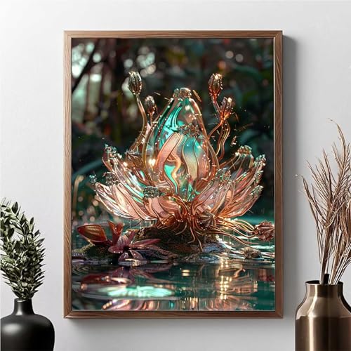 Diamond Painting Erwachsene Lotus Diamond Painting Kinder Blume 5D DIY Runden Mosaikherstellung Basteln Erwachsene Anfänger Set für Heim Schlafzimmer Wand Deko Wohnzimmer, Geschenke 30 x 40 cm JPF 9-6 von JEPGFOU
