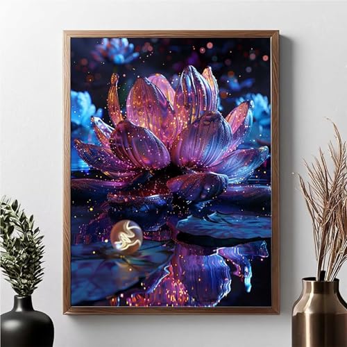 Diamond Painting Erwachsene Lotus Diamond Painting Kinder Blume 5D DIY Runden Mosaikherstellung Basteln Erwachsene Anfänger Set für Heim Schlafzimmer Wand Deko Wohnzimmer, Geschenke 50 x 70 cm JPF R-4 von JEPGFOU