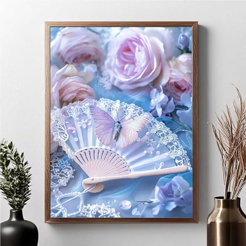 Diamond Painting Erwachsene Lotus Diamond Painting Kinder Schmetterling 5D DIY Runden Mosaikherstellung Basteln Erwachsene Anfänger Set für Heim Schlafzimmer Wand Deko, Geschenke 60x80cm JPF U-3 von JEPGFOU