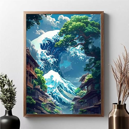 Diamond Painting Erwachsene Meereswellen Diamond Painting Kinder Baum 5D DIY Runden Mosaikherstellung Basteln Erwachsene Anfänger Set für Heim Schlafzimmer Wand Deko, Geschenke 80x100cm JPF W-4 von JEPGFOU