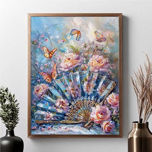 Diamond Painting Erwachsene Schmetterling Diamond Painting Kinder Blume 5D DIY Runden Mosaikherstellung Basteln Erwachsene Anfänger Set für Heim Schlafzimmer Wand Deko, Geschenke 80 x 100 cm JPF J-8 von JEPGFOU