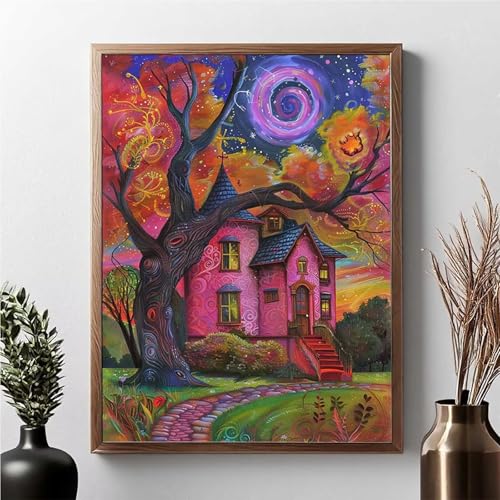 Diamond Painting Haus, Diamond Painting Erwachsene Baum Diamant Malerei Bilder Full Drill 5D DIY Diamont Art Stickerei Set Geeignet Als Geschenk, Zur Entspannung und Wanddeko 80x100cm JPF 3-5 von JEPGFOU