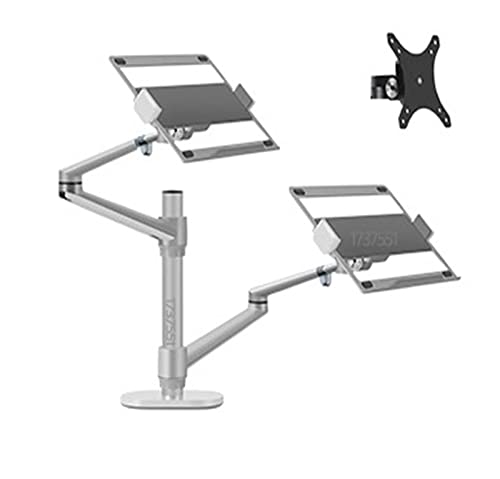 JEQGDLUI OL-13L Silber Ergonomie 10"-17" Doppelter Laptop-Ständer, Desktop-PC-Halterung, Computer-Notebook-Halterung, Dual-Arm(OL-13L-V Silver) von JEQGDLUI
