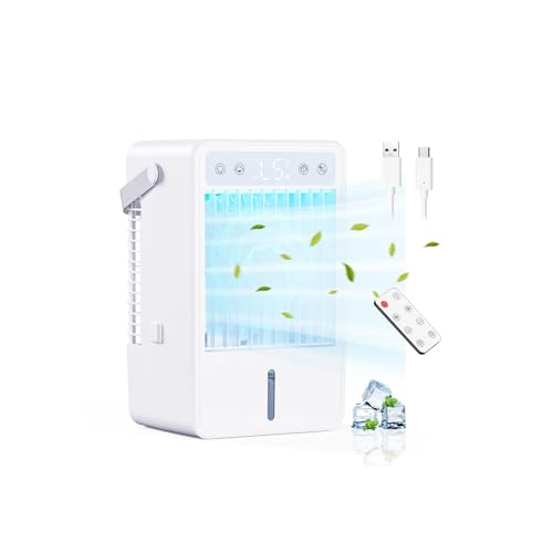 Mobile Klimaanlage Leise mit Fernbedienung – Tragbarer Mobiles Klimagerät USB-C, Luftkühler mit Wasserkühlung 1500ML, 5 Geschwindigkeiten + 3 Modi, Timer 10H, 7 RGB-Farben, Ideal für Schlafzimmer/Büro von JERVAMNI