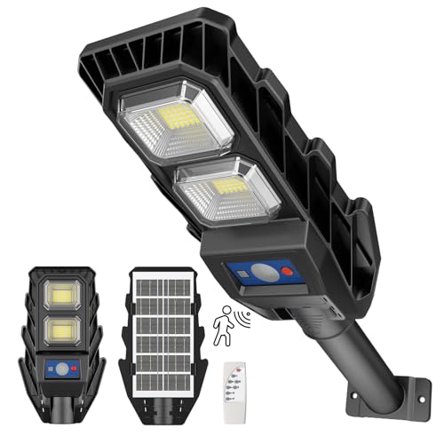 JESLED 60W LED Solarleuchten für Außen mit Fernbedienung，6500K Solar-Straßenlaterne für den Außenbereich mit Bewegungsmelder,IP65 wasserdicht ist für Straßen, Innenhöfe, Garage, Gärten geeignet von JESLED