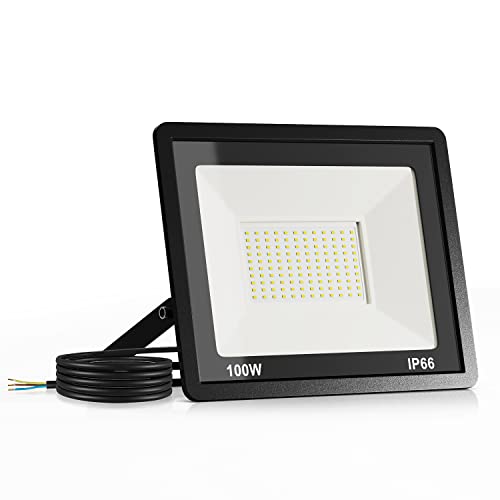 JESLED LED Strahler Außen, 100W 10000LM Superhell LED Strahler, 6000K Kaltweiß Außenstrahler, IP66 Wasserfest LED Scheinwerfer für Hinterhof, Auffahrt, Garage, Flur, Garten(1M Kabel) von JESLED