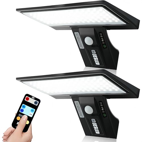 JESLED Solarlampen für Außen mit Bewegungsmelder, 90LED Solarleuchten für Außen mit Fernbedienung, 3 Farbtemperaturen, 4 Modi IP65 Wasserdichte Sicherheitswandleuchte für Garten Garage, 2 Stück von JESLED