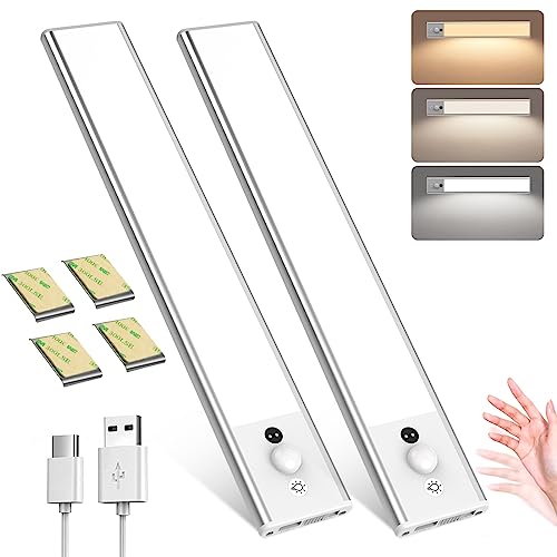 JESLED Unterbauleuchte Küche LED, 120 LEDs Unterbauleuchte Küche mit Berührungsloser Sensor, 1500mAh Schranklicht Schrankleuchten Lichtleiste USB mit Sensor für Kleiderschrank(2 Stück) von JESLED