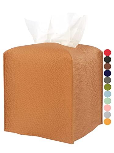 Leder Taschentuchbox Abdeckung Quadratisch,[JESMINI, Kamel] Moderne PU Leder Taschentücher Würfel Box Halter Dekorativ für Badezimmer Waschtisch Arbeitsplatte,Nachttisch,Büro Schreibtisch, 5x5x5x5 von JESMINI