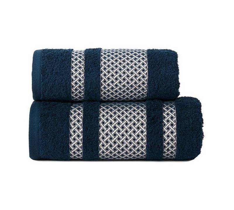 JESSIS TEX Handtuch Set Handtuch Set EDEL JESSIS TEX Baumwolle Dunkelblau mit Silberne Bordüre, (Set, 4-St), modernes Muster, Edel Handtücher mit Bordüre, 100% Baumwolle von JESSIS TEX