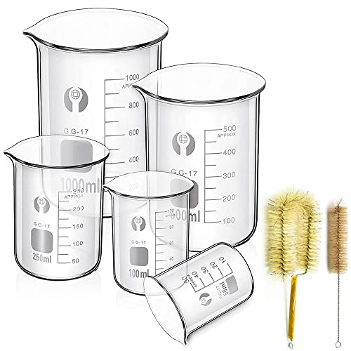 Borosilikatglas Bechergläser Set, JESSTOLO 5 Stück Dickglas Graduierten Becherglas mit Klare Ausguss 1000ml 500ml 250ml 100ml 50ml mit 2 Waschbürste, für Labor Forschung Medizin Borosilikatglas Bechergläser Set, JESSTOLO 5 Stück Dickglas Graduierten Becherglas mit Klare Ausguss 1000ml 500ml 250ml 100ml 50ml mit 2 Waschbürste, für Labor Forschung Medizin von JESSTOLO