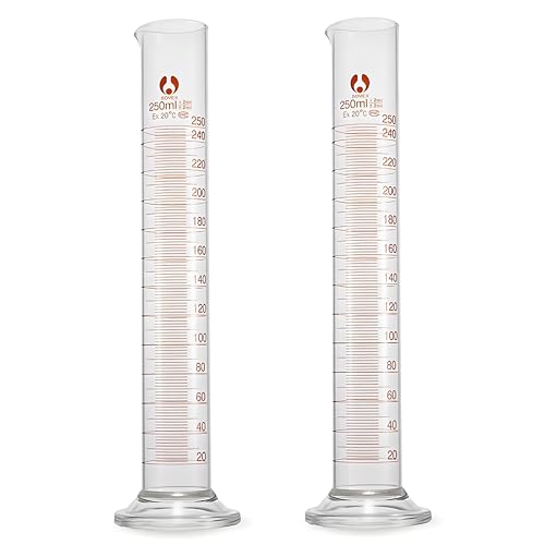 Messzylinder Glas 250ml, JESSTOLO 2 Stück Dickglas Graduierten Glasmesszylinder Borosilikatglas Labor Zylinder Messzylinder, Glass Cylinder 250ml von JESSTOLO