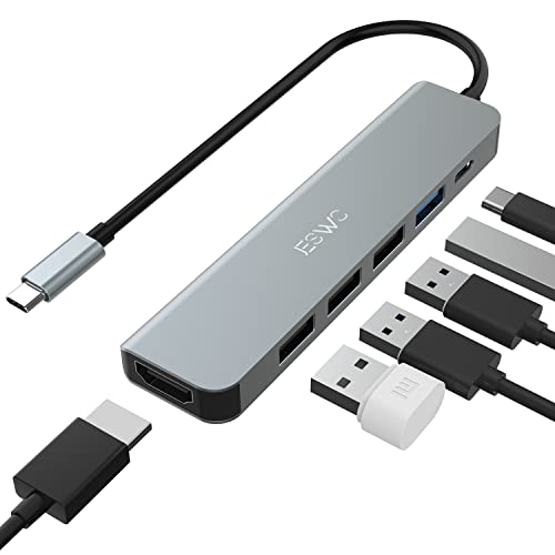 USB C Hub, JESWO 6 in 1 USB C Adapter mit 4K HDMI, 1 USB 3.0, 3 USB 2.0 und 100W PD kompatibel mit MacBook Pro/Air und andere Typ-C-Geräte USB C Hub, JESWO 6 in 1 USB C Adapter mit 4K HDMI, 1 USB 3.0, 3 USB 2.0 und 100W PD kompatibel mit MacBook Pro/Air und andere Typ-C-Geräte von JESWO