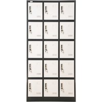 Metall Schrank Schließfachschrank 15 Fächer BUDAPEST Spind dunkelgrau-weiß von JET-LINE