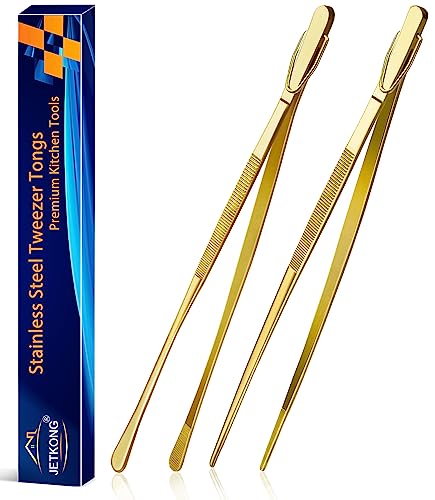 JETKONG 2 Stück 30,5 cm Kochpinzette Edelstahl Lebensmittelpinzette Küchenzange (Gold) von JETKONG