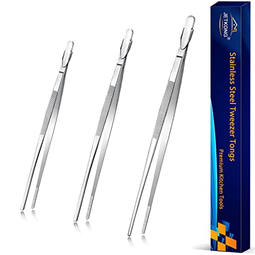 JETKONG Lebensmittelpinzette, Präzisionszahnspitzen, Küchenpinzette, professionelle Kochpinzette, 3er-Set (7 9 12 Zoll, Silber) von JETKONG