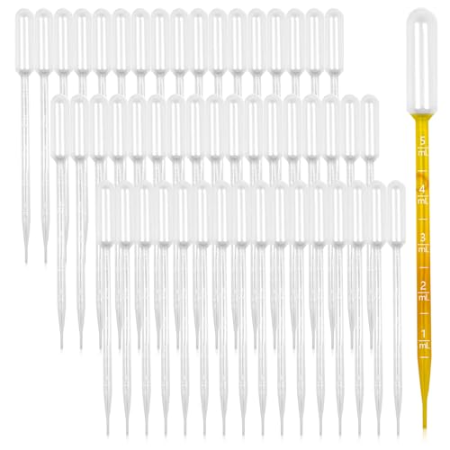 50 Stück Pipette 5ml, Pipetten Plastik Transferpipette aus Kunststoff Pipettes Einweg Pipetten Kinder Tropfpipette für Dünger ätherische Öle Labor Versuch Süßigkeitenformen Haustier Bastelarbeiten von JETOP