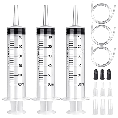 60ml Spritze mit Schlauch, 3 Stück wiederverwendbare Spritzen 60ml (50ml) Set, Spritze ohne Nadel für wissenschaftliche Labore, Gartenbewässerung, Industrie von JETOP