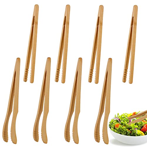 8 Stück Bambus Zange,Küchenzange 18cm,Klein Grillzange,Küche Zange für Toast, Tee, Barbecue, Picknick, Küchenzangen mit Antirutschrille,Toaster Tongs,Kitchen Tongs von JETOP