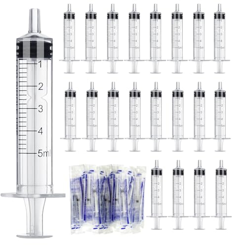 Spritzen 5ml, 20 Stück Individuelles Paket Plastikspritze mit Deckel, Fütterungsspritze, Wiederverwendbar Spritze für neugeborene Tierfütterung Kunsthandwerk Labormessung von JETOP