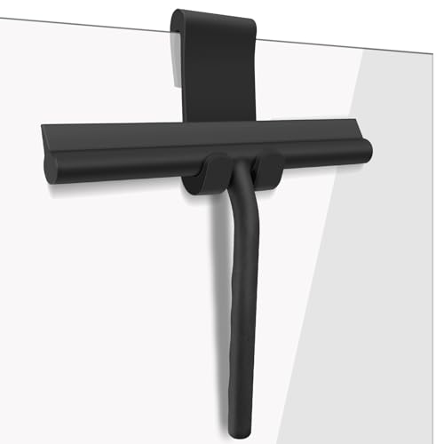 Silikon Duschabzieher schwarz mit Edelstahlkern Bad Abzieher Dusche 21 cm breit mit Halterung Duschwischer Fensterabzieher Antirutsch für Spiegel Glas Fliesen Fenster von JETOP