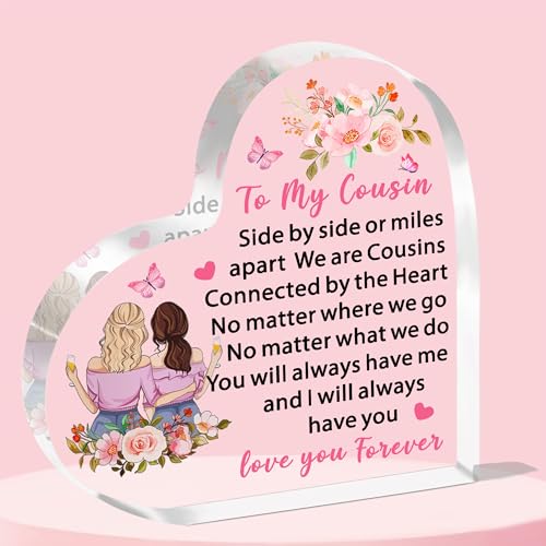 JETTOP Cousin-Geschenke für Frauen - Geschenke für Cousins, Geburtstag, Weihnachten, weibliche Mädchen, Herzplakette, Acryl, Cousins, verbunden durch Herz von JETTOP