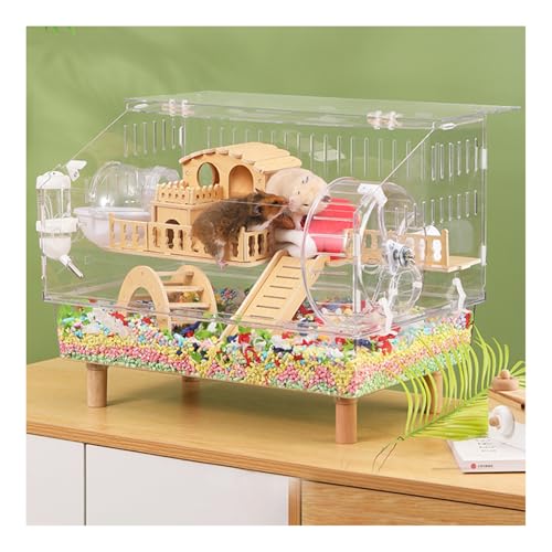 JETXYHUB Kompakter Hamsterkäfig Aus Acryl, Hamsterkäfig Mit Zwei Ebenen, Belüfteter Mehrstöckiger Lebensraum Mit Interaktivem Transparentem Dach, Mit Laufrad Und Zubehör, Leicht Zu Reinigen(Clear,B) von JETXYHUB