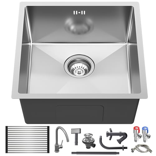 Küchenspüle Edelstahl Modern,Küchenspüle 1 Becken Rechteckig Klein Spülbecken Mit Armatur Inox, Einbauspüle Küchenspüle Mit Aufrollbarer Abtropffläche Und Seifenspender(Silver-b,55x40cm) von JETXYHUB
