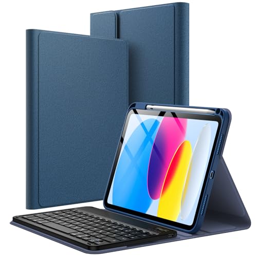 JETech Keyboard Hülle für iPad (A16) 11./10. Generation (2025/2022) mit Stifthalter, Magnetisch Abnehmbare QWERTZ Deutsch Bluetooth Tastatur, Weiche TPU-Rückseite & Standfunktion (Navy) von JETech
