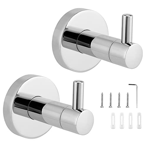 JEUIHAU 2 Pack Stainless Steel Towel Hooks, Silver Chrome Bathroom Hooks, Wall Mounted Robe Hook Door Hooks with Mounting Accessories for Bathroom, Kitchen, Bedroom, Office von JEUIHAU