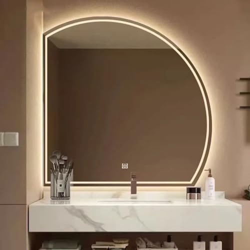 Halb Rund LED Spiegel Mit Hintergrundbeleuchtung, Großer Badezimmer-dekor-kosmetikspiegel Mit Einstellbarer Beleuchtung, Smart Touch Taste, Stufenlos Dimmbar, Beleuchteter Schminkspiegel, Wasserdich von JEUSHX