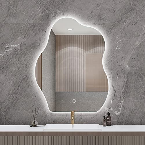 Intelligenter Großer Badezimmer Wandspiegel, Wolke, Asymmetrischer Schminkspiegel, Unregelmäßiger Schminktisch Beleuchteter Spiegel, 3-farben LED, Sensorschalter, 40x60cm,50x70cm,60x80cm,70x90cm von JEUSHX