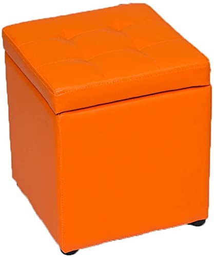 JEVHLYKW Fußhocker Fußhocker Fußhocker, zusammenklappbarer Aufbewahrungshocker aus Kunstleder, platzsparender Truhenraum-Organizer, Würfelbox zum Sitzen und Ausruhen, orangefarbener Heimdekor-Stuhl von JEVHLYKW
