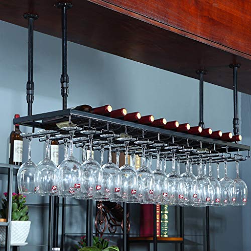 JEVHLYKW Weinglashalter aus Metall, zum Aufhängen von Weingläsern, Kelchregal, Vintage-Weinflaschenregal für Küche, Bar, Kneipe, Restaurants (schwarz, 80 x 30 cm (32 x 12 Zoll)) von JEVHLYKW