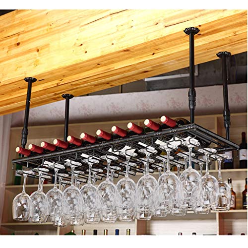 JEVHLYKW Weinregal zum Aufhängen an der Decke, schwarzes Stielglasregal aus Metall, schwebender Glashalter für die Bar, verstellbares hochhängendes Weinkelchregal (100 x 35 cm (39 x 14 Zoll)) von JEVHLYKW
