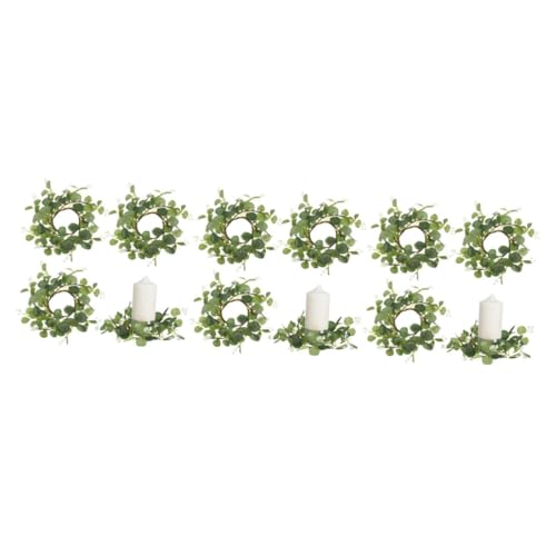 JEWEDECO 12stücke Eukalyptus Kerzenringe Künstliche Eukalyptus Kränze Für Stumpenkerzen Dekorationskranz Für Tisch Hochzeit Und Festlichkeiten von JEWEDECO
