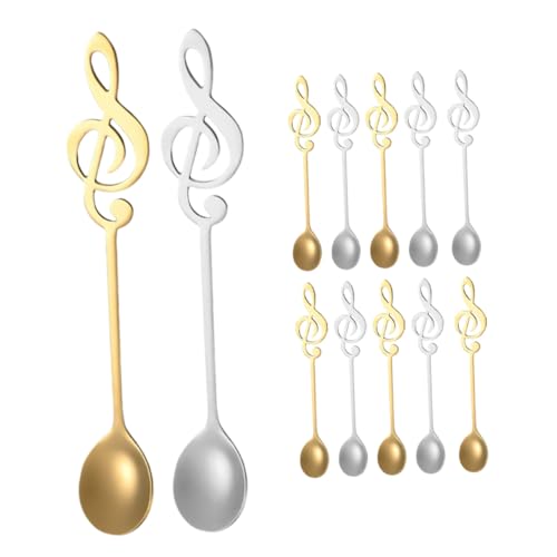 JEWEDECO 12 Stück Teiliges Edelstahl Löffel Musiknoten Design Lange Griffe Vielseitige Dessert Getränkerührlöffel für Kaffee Milch Bird S Nest Stilvolle Tischdekoration für Zuhause und von JEWEDECO