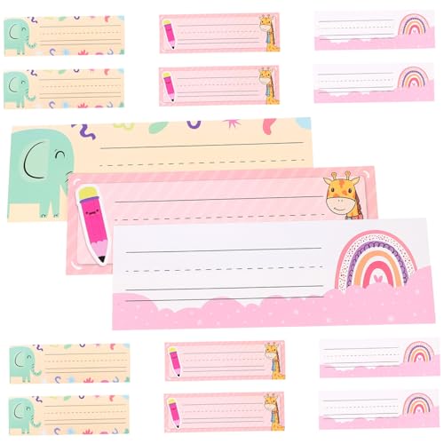 JEWEDECO 15 Stück Teiliges Namensschild für Klassenzimmer Schreibtisch Wasserdichte Papier Aufkleber mit Buntem Mix Giraffe Bleistift Regenbogen Vielseitige Beschriftung für Schule Büro und von JEWEDECO
