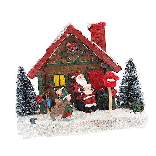 JEWEDECO Weihnachtsdorfhaus Dekoration Aus Harz Mit Led Lichtern Für Weihnachtstürdekoration Und Weihnachtshausdekoration von JEWEDECO