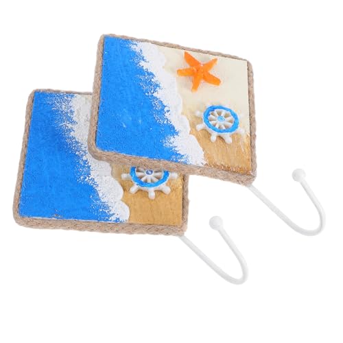 JEWEDECO 2 Stück Mediterrane Wandhaken Handbemalt Stabile Farbechte Meeres-deko Vielseitiger Schlüssel- Mantel Handtuchhalter für Strand Küstenambiente von JEWEDECO