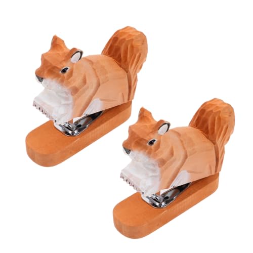 JEWEDECO 2 Stück Mini Tacker Holz Eichhörnchen Design Handlicher Bürohefter Kreativer Tier-heftgerät Für Büro Schule Desktop Dekoration Ergonomischer Griff von JEWEDECO