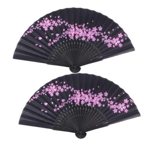 JEWEDECO 2 Stück Teiliges Chinesischer Faltfächer aus Seidenstoff mit Blumenmuster Handlich und Leicht Klassischer Tanzfächer mit Bambusgriff für Performance Sommerparty Hochzeit und Alltag von JEWEDECO
