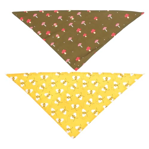 JEWEDECO 2 Stück Teiliges Hundehalstuch mit Bienen und Pilz Polyester Leichte Einlagige Dreieckstücher für Katzen und Hunde für Geburtstagsfeiern und Festtagsdekoration von JEWEDECO
