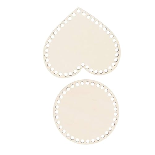 JEWEDECO 2 Stück Teiliges Korbböden aus Naturholz Runde Herzförmige Häkelbasis Stabile DIY Korbweberei Unterlage für Taschenboden Große Geeignet für Häkeln und Korbflechten von JEWEDECO